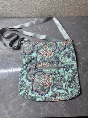 Vera Bradley Aqua Floral Crossbody Bag with Light Gray Strap